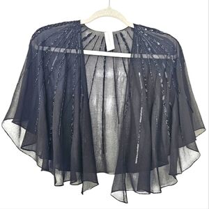 Liz Claiborne black sequined see-through cap shawl cover O/S